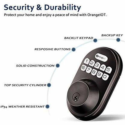 Picture of Orangeiot Keyless Entry Deadbolt Lock, Electronic Keypad Door Lock, Auto Lock, 1 Touch Locking, 20 User Codes, Easy to Install, Oil Rubbed Bronze