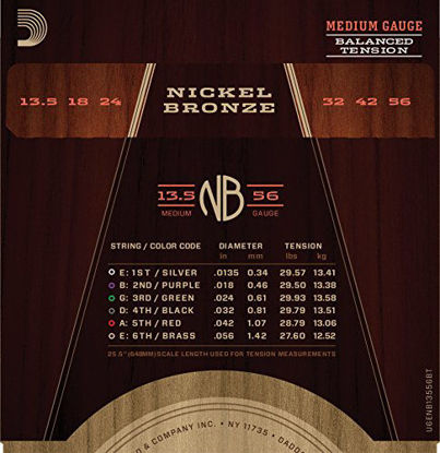 Picture of D'Addario NB13556BT Nickel Bronze Acoustic Guitar Strings, Balanced Tension Medium, 13.5-56
