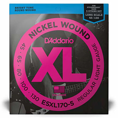Picture of D'Addario ESXL170-5 5 Nickel Wound 5-String Bass Guitar Strings with Long Scale and Double Ball End, Light, 45-130