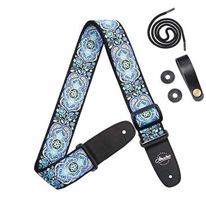 Picture of Amumu Cotton Embroidery Guitar Strap for Acoustic, Electric, Bass Guitars -Blue