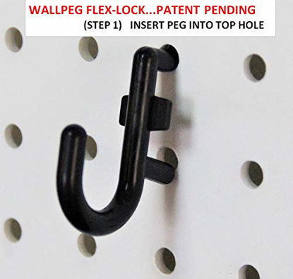 Picture of Wall Peg Hook Kit - 100 L Patented Locking Pegboard Hooks Tool Storage Garage Organizer Choice B/W (100, White)