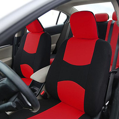 Picture of FH Group Universal Fit Flat Cloth Pair Bucket Seat Cover, (Red/Black) (FH-FB050102, Fit Most Car, Truck, Suv, or Van)