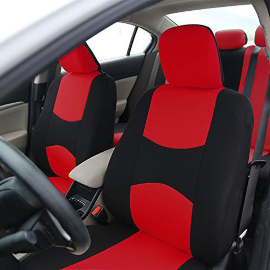 FH Group Universal Fit Flat Cloth Pair Bucket Seat Cover Red Black FH FB050102 Fit Most Car Truck Suv or Van