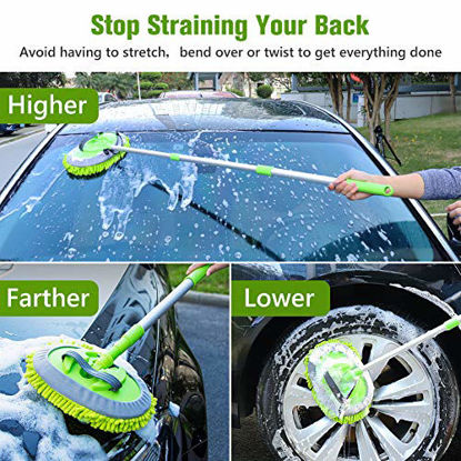 Picture of 2 in 1 Chenille Microfiber Car Wash Brush Mop Mitt with 45" Aluminum Alloy Long Handle, Car Cleaning Kit Brush Duster, Not Hurt Paint Scratch Free Cleaning Tool Dust Collector Supply for Washing Truck