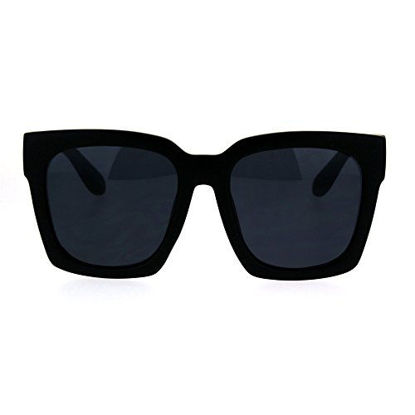 Picture of Womens Boyfriend Style Oversize Horned Rim Thick Plastic Sunglasses Matte Solid Black