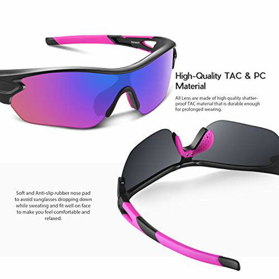 GetUSCart- Polarized Sports Sunglasses for Men Women Youth Baseball Cycling  Running Driving Fishing Golf Motorcycle TAC Glasses UV400 (Black Pink)