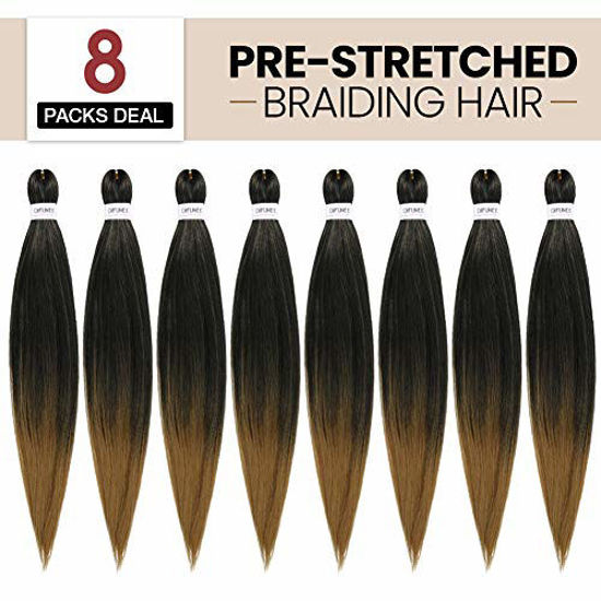 Picture of 20"-8packs/lot Pre-stretched Braiding Hair Ombre Blonde Yaki Texture Hot Water Setting Itch-Free Synthetic Fiber Crochet Braiding Hair Extension (20", #T27)