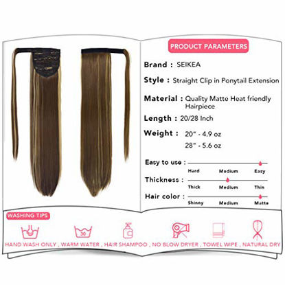 Picture of SEIKEA Clip in Ponytail Extension Wrap Around Long Straight Pony Tail Hair 20 Inch Synthetic Hairpiece - Brown Ash Blonde Mix