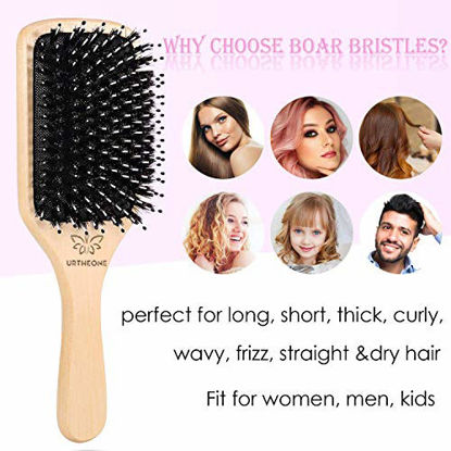 Picture of Boar Bristle Hair Brush and Comb Set for Women Men Kids, Best Natural Wooden Paddle Hairbrush and Small Travel Styling Brush for Wet or Dry Hair Detangling Smoothing Massaging