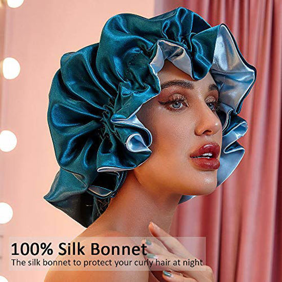 GetUSCart- Satin Bonnet for Natural Hair Bonnets for Black Women Silk Bonnet  for Curly Hair Cap for Sleeping Silk Sleep Cap Hair Bonnet?Hole Blue?