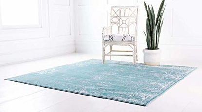 Picture of Unique Loom Sofia Collection Traditional Vintage Square Rug, 8', Turquoise/Ivory
