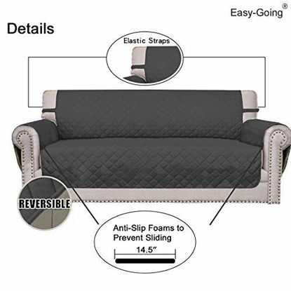 Picture of Easy-Going 4 Seater Sofa Slipcover Reversible Sofa Cover Water Resistant Couch Cover with Foam Sticks Elastic Straps Furniture Protector for Pets Kids Children Dog Cat(XX-Large, Darkgray/Beige)