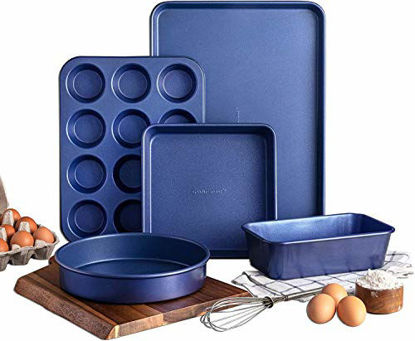 Picture of Granitestone Blue Nonstick Pots and Pans Set, 15 Piece Cookware & Bakeware Set with Ultra Nonstick PFOA Free Coating-Includes Frying Pans, Saucepans, Stock Pots, Steamers, Cookie Sheets & Baking Pans