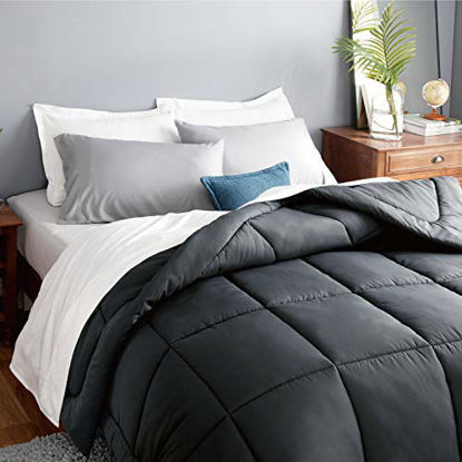 Picture of Bedsure Down Alternative Comforter California King All Season Quilted Lightweight Comforter Duvet Insert CarlKing with Corner Tabs 300GSM Plush Microfiber Fill Machine Washable Dark Grey 102x96 Inch