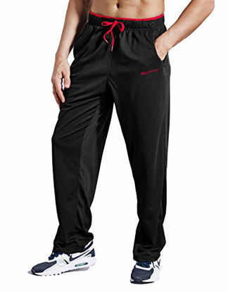 Picture of ZENGVEE Sweatpants for Men with Zipper Pockets Open Bottom Athletic Pants for Jogging, Workout, Gym, Running, Training (0709BlackRed01,S)