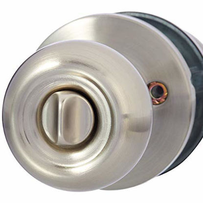 Picture of Amazon Basics Exterior Door Knob With Lock, Coastal, Satin Nickel