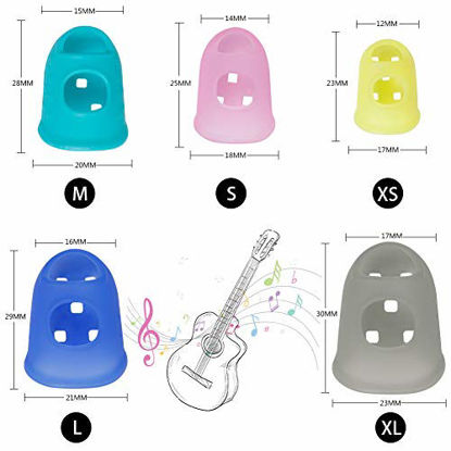 Picture of 30pcs Silicone Guitar Finger Guards Fingertip Protectors Fingertip Protection Covers Caps for Stringed Instruments, Sewing and Embroidery (5 Sizes)