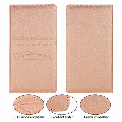 Picture of Car Registration and Insurance Holder, Magnetic Shut Vehicle Glove Box Organizer Men Women Wallet Accessories Case for Cards, Essential Document, Driver License by Cacturism, Rose Gold
