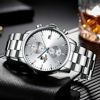 Picture of GOLDEN HOUR Men's Watches with Silver Plated Stainless Steel and Metal Casual Waterproof Chronograph Quartz Watch, Auto Date in White Dial