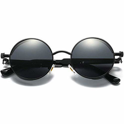 Picture of Joopin Polarized Round Sunglasses Women Men Circle Steampunk Sun Glasses (Black Retro)