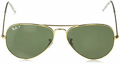Picture of Ray-Ban RB3025 Classic Aviator Sunglasses, Polished Gold/Green Polarized, 58 mm