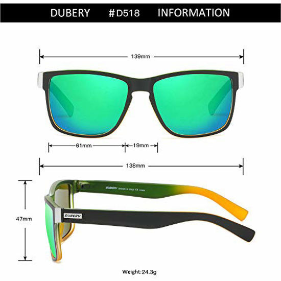 Picture of DUBERY Vintage Polarized Sunglasses for Men Women Retro Square Sun Glasses D518 (Green&Orange/Green)