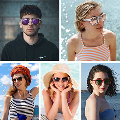 Picture of MEETSUN Polarized Sunglasses for Women Men Classic Retro Designer Style (Clear Frame / Pink Mirrored Lens, 54)