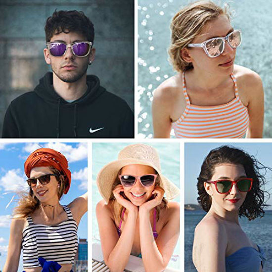 Picture of MEETSUN Polarized Sunglasses for Women Men Classic Retro Designer Style (Clear Frame / Pink Mirrored Lens, 54)