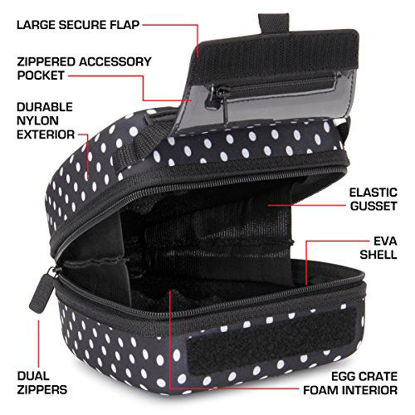 Picture of USA GEAR Hard Shell DSLR Camera Case (Polka Dot) with Molded EVA Protection, Quick Access Opening, Padded Interior and Rubber Coated Handle-Compatible with Nikon, Canon, Pentax, Olympus and More