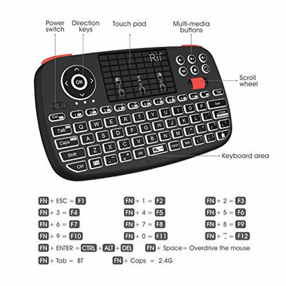 Picture of (2019 Upgrade) Rii i4 Mini Bluetooth Keyboard with Touchpad, Blacklit Portable Wireless Keyboard with 2.4G USB Dongle for Smartphones, PC, Tablet, Laptop TV Box iOS Android Windows Mac.Black