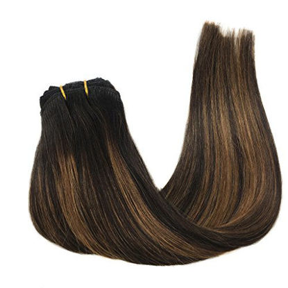 Picture of GOO GOO Clip in Hair Extensions Ombre Natural Black to Chestnut Brown Balayage Human Hair Extensions Clip in Remy Hair Extensions Real Human Hair 7pcs 120g 16 inch