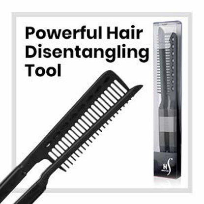 Picture of Herstyler Comb For Straightening Hair - Hair Styling Comb For Great Tresses - Flat Iron Comb With A Firm Grip - Straightening Comb For Knotty Hair - Flat Iron Heat Resistant Comb - Get wooed (Black)