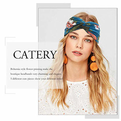 Picture of Catery Boho Headbands Criss Cross Headband Headpiecce Bohemia Floal Style Head Wrap Hair Band Vintage Cotton Stylish Elastic Fabric Cotton Hairbands Fashion Hair Accessories for Women(Pack of 5) (Boho)