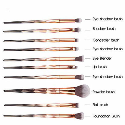 Picture of KOLIGHT Pack of 20pcs Cosmetic Eye Shadow Sponge Eyeliner Eyebrow Lip Nose Foundation Powder Makeup Brushes Sets (Brown&Gold)