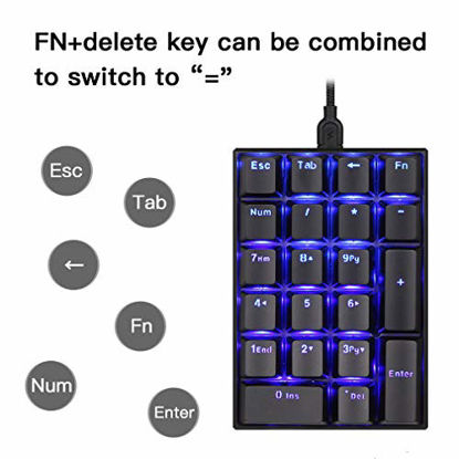 Picture of MOTOSPEED K23 Mechanical Numeric Keypad Red Switch Wired 21 Keys Mini Numpad Portable Keypad Backlight Gaming Keypad Extended Layout for Cashier