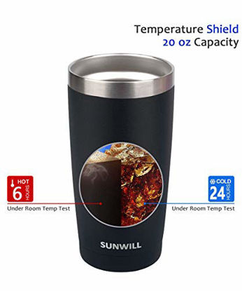 Picture of SUNWILL 20oz Tumbler with Lid (Powder Coated Black 2 pack), Stainless Steel Vacuum Insulated Double Wall Travel Tumbler, Durable Insulated Coffee Mug, Thermal Cup with Splash Proof Sliding Lid