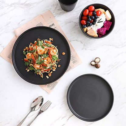Picture of Stone Lain Coupe Dinnerware Set, Service For 4, Black Matte