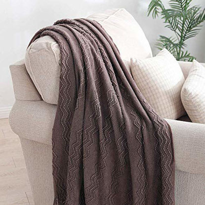 Picture of Bourina Textured Solid Soft Sofa Throw Couch Cover Knitted Decorative Blanket,Brown 50"x60"