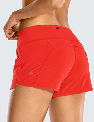 Picture of CRZ YOGA Women's Quick-Dry Athletic Sports Running Workout Shorts with Zip Pocket - 4 Inches Poppy 4''-R403 Medium
