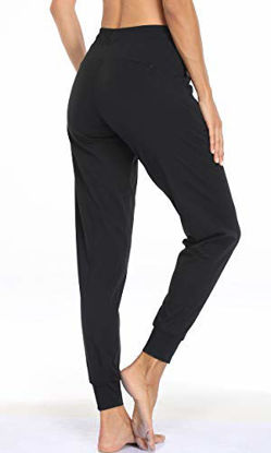 Picture of Oalka Women's Joggers High Waist Yoga Pockets Sweatpants Sport Workout Pants Drawstring Black XS
