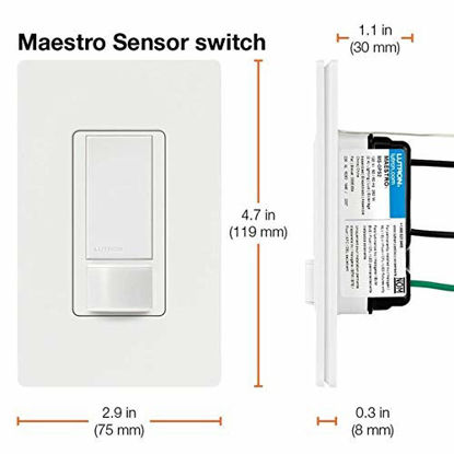 Picture of Lutron Maestro Motion Sensor Switch, No Neutral Required, 250 Watts, Single-Pole, MS-OPS2-ES, Eggshell