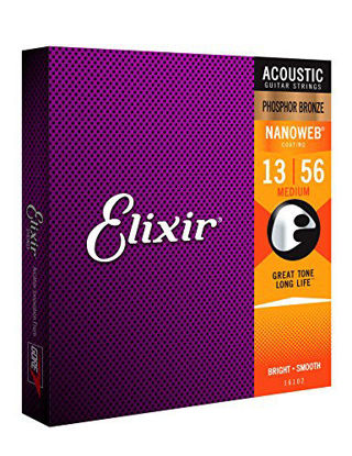 Picture of Elixir Strings Phosphor Bronze Acoustic Guitar Strings w NANOWEB Coating, Medium (.013-.056)