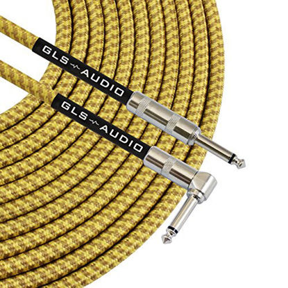 Picture of GLS Audio 20 Foot Guitar Instrument Cable - Right Angle 1/4 Inch TS to Straight 1/4 Inch TS 20 FT Brown Yellow Tweed Cloth Jacket - 20 Feet Pro Cord 20' Phono 6.3mm - Single
