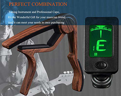 Picture of Guitar Tuner and Guitar Capo, Clip-On Tuner with Rosewood Color Capo for Acoustic Electric Guitar Bass Ukulele