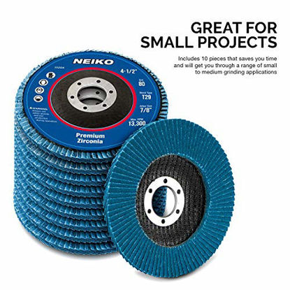 Picture of NEIKO 11120A Zirconia Flap Disc | 4.5" x 7/8-Inch | 80 Grit Bevel Type Fiber Glass Wheel Bevel Type #29 Grinder |10 Pack
