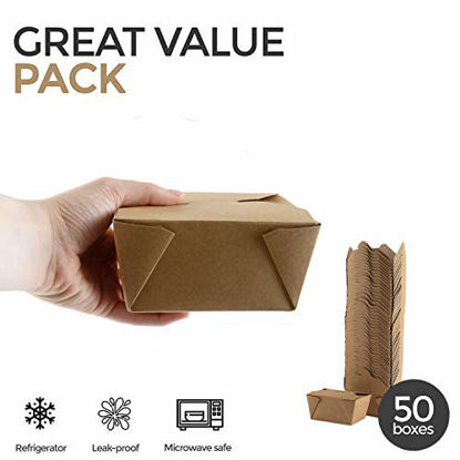 Picture of Take Out Food Containers Microwaveable Kraft Brown Take Out Boxes 30 oz (50 Pack) Leak and Grease Resistant Food Containers - Recyclable Lunch Box - To Go Containers for Restaurant, Catering and Party