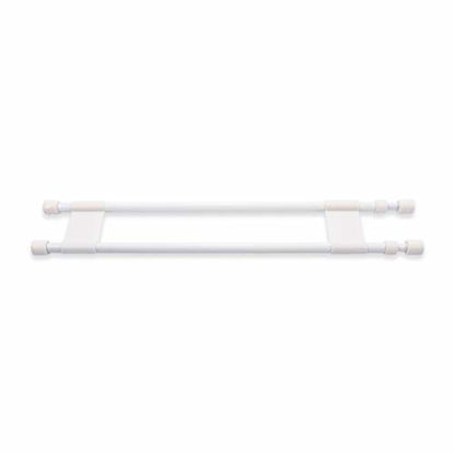 Picture of Camco 34" Double RV Refrigerator Bar, Holds Food and Drinks in Place During Travel, Prevents Messy Spills, Spring Loaded and Extends Between 19" and 34" - White (44074)