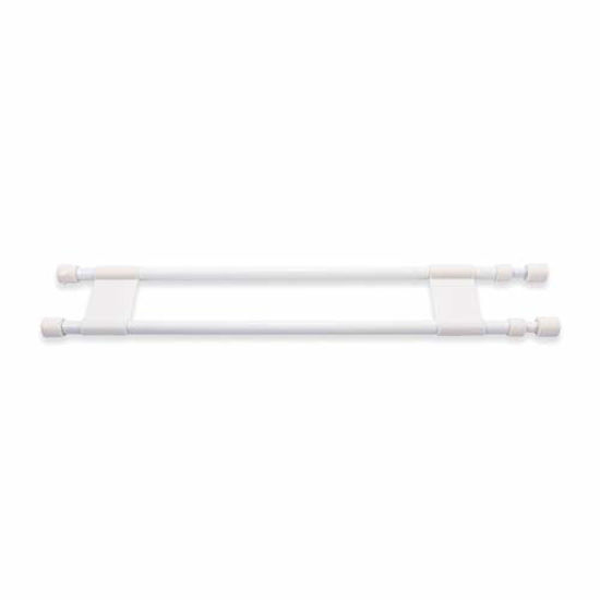 Picture of Camco 34" Double RV Refrigerator Bar, Holds Food and Drinks in Place During Travel, Prevents Messy Spills, Spring Loaded and Extends Between 19" and 34" - White (44074)