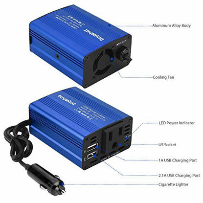 Picture of Buywhat 150W Car Power Inverter DC 12V to 110V AC Converter with 3.1A Dual USB Car Charger Adapter Blue