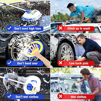 Picture of 2 in 1 Chenille Microfiber Car Wash Brush Mop Mitt with 45" Aluminum Alloy Long Handle, Car Cleaning Kit Brush Duster, Not Hurt Paint Scratch Free Cleaning Tool Dust Collector Supply for Washing Truck